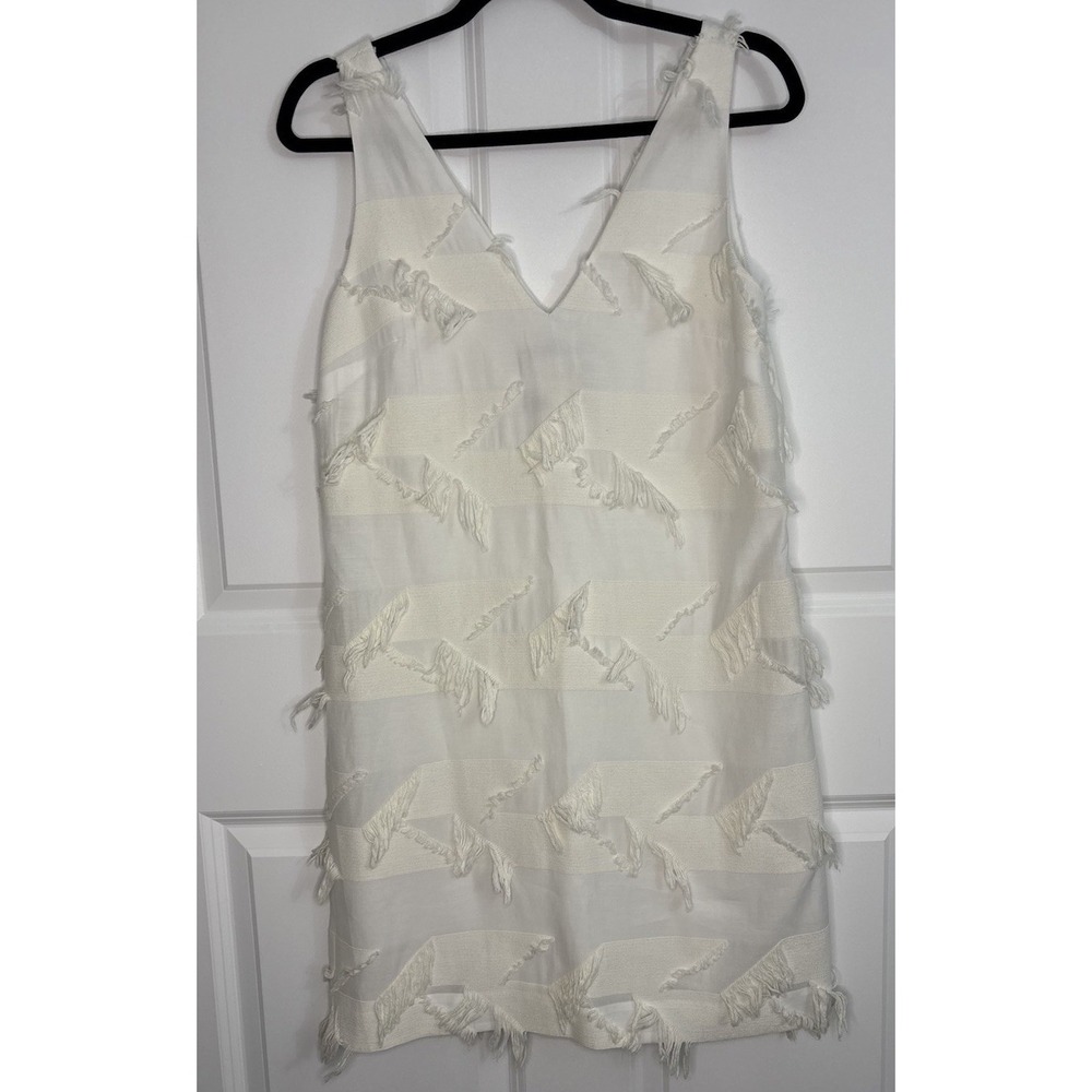Anthropologie Maeve White Fringe Sleeveless Short Sheath Dress Women's Size 2 - Picture 1 of 2